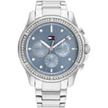 Tommy Hilfiger Lori 1782569 36mm Women's Quartz Watch – Blue Monogram & Silver Stainless Steel Bracelet