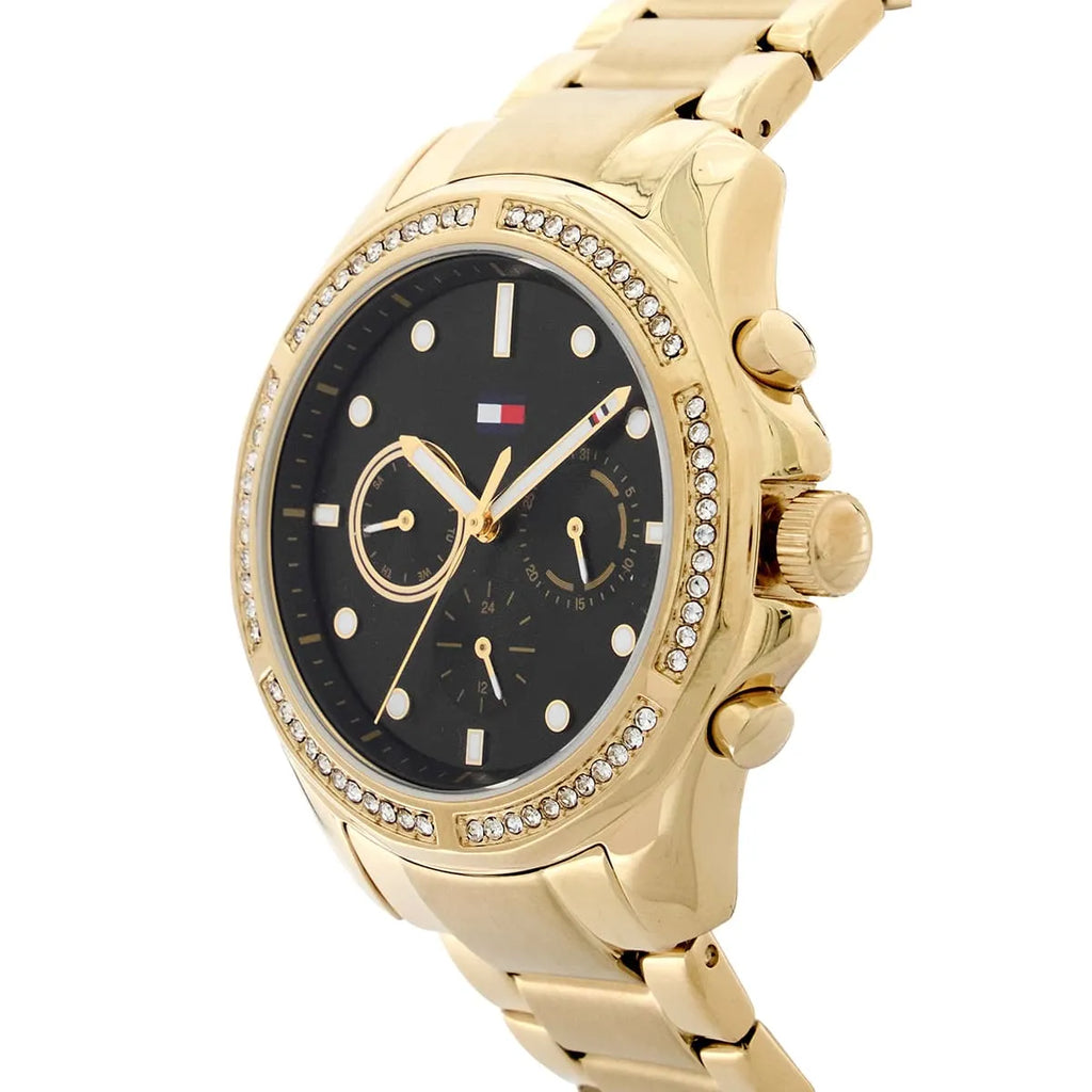 Tommy Hilfiger Brooklyn 1782570 40mm Women's Multi-Function Watch – Black Sunray & Gold Stainless Steel Bracelet