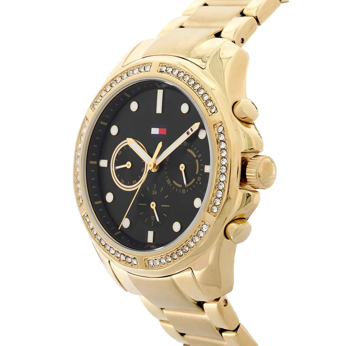 Tommy Hilfiger Brooklyn 1782570 40mm Women's Multi-Function Watch – Black Sunray & Gold Stainless Steel Bracelet