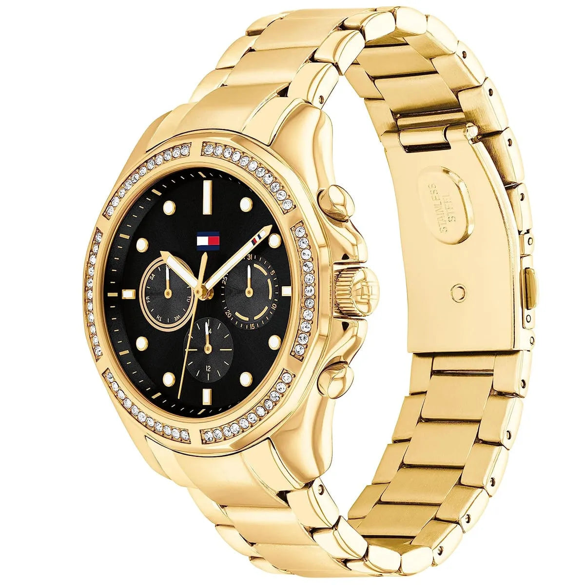 Tommy Hilfiger Brooklyn 1782570 40mm Women's Multi-Function Watch – Black Sunray & Gold Stainless Steel Bracelet