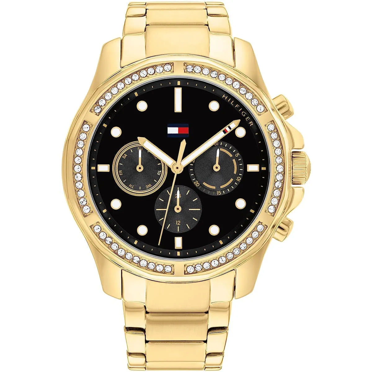 Tommy Hilfiger Brooklyn 1782570 40mm Women's Multi-Function Watch – Black Sunray & Gold Stainless Steel Bracelet