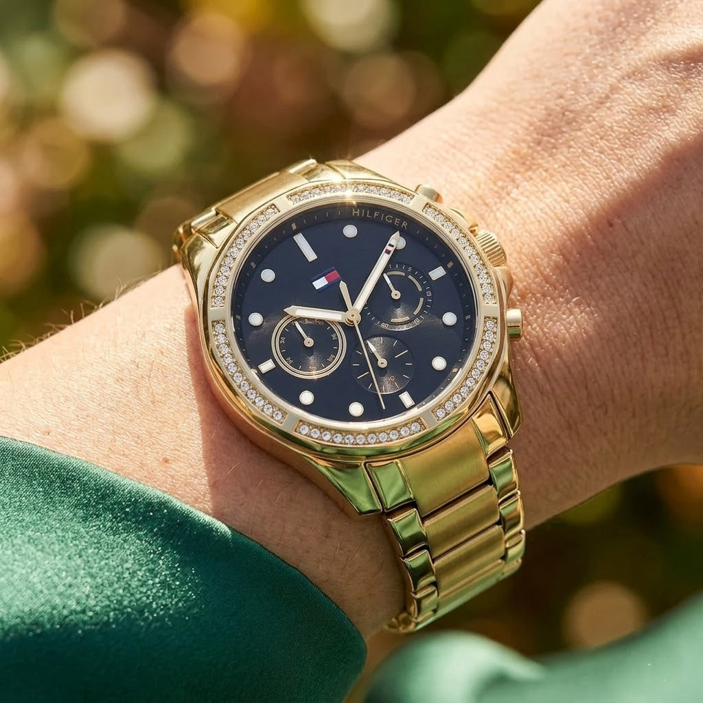 Tommy Hilfiger Brooklyn 1782570 40mm Women's Multi-Function Watch – Black Sunray & Gold Stainless Steel Bracelet