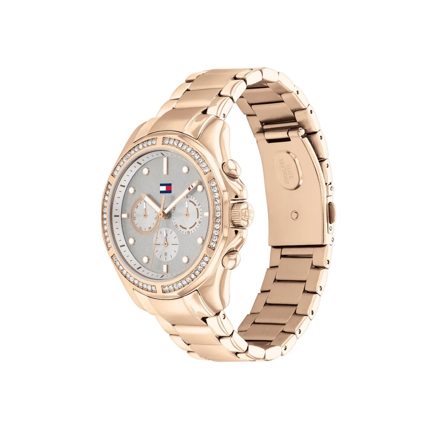 Tommy Hilfiger Brooklyn 1782572 40mm Women's Multi-Function Watch – Silver Sunray & Rose Gold Stainless Steel Bracelet