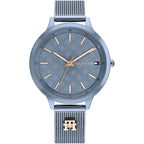 Tommy Hilfiger Iris 1782589 36mm Women's Quartz Watch – Slate Blue Monogram & Slate Blue Stainless Steel Mesh Bracelet