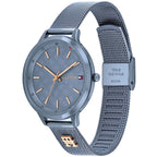 Tommy Hilfiger Iris 1782589 36mm Women's Quartz Watch – Slate Blue Monogram & Slate Blue Stainless Steel Mesh Bracelet