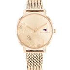 Tommy Hilfiger Carnation 1782603 34mm Women's Quartz Watch – Gold Floral & Rose Gold Stainless Steel Mesh Bracelet