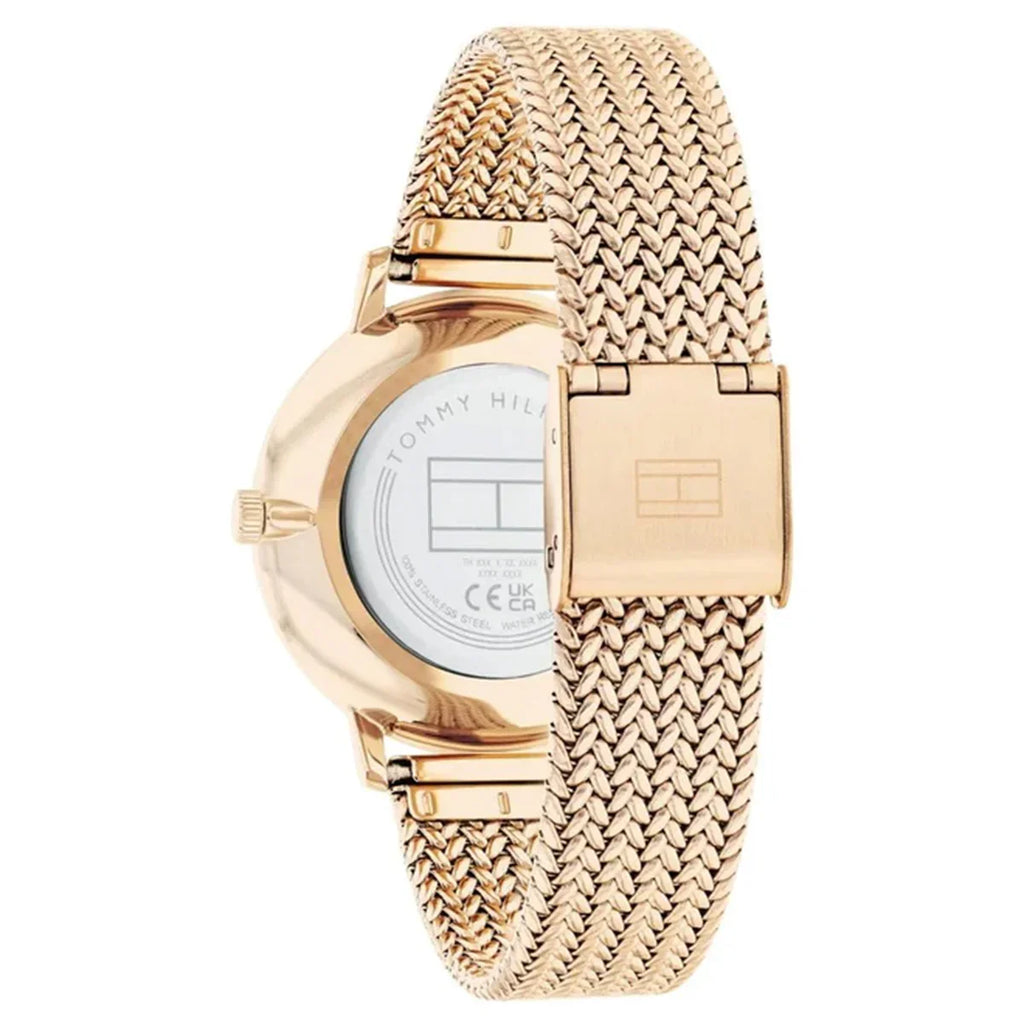 Tommy Hilfiger Carnation 1782603 34mm Women's Quartz Watch – Gold Floral & Rose Gold Stainless Steel Mesh Bracelet