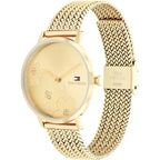 Tommy Hilfiger Slim 1782606 34mm Women's Quartz Watch – Gold Floral & Gold Stainless Steel Mesh Bracelet