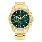 Tommy Hilfiger Ari 1782614 38mm Women's Multi-Function Watch – Dark Green Sunray & Gold Stainless Steel Bracelet