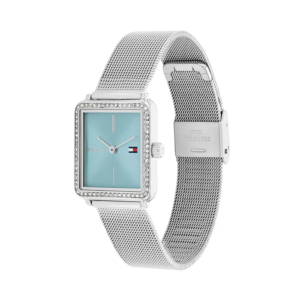 Tommy Hilfiger Tea 1782789 Women's Quartz Watch – Light Blue Sunray & Silver Stainless Steel Mesh Bracelet