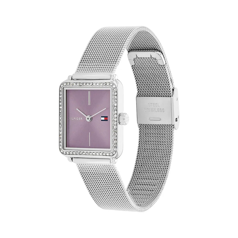 Tommy Hilfiger Tea 1782790 Women's Quartz Watch – Purple Sunray & Silver Stainless Steel Mesh Bracelet