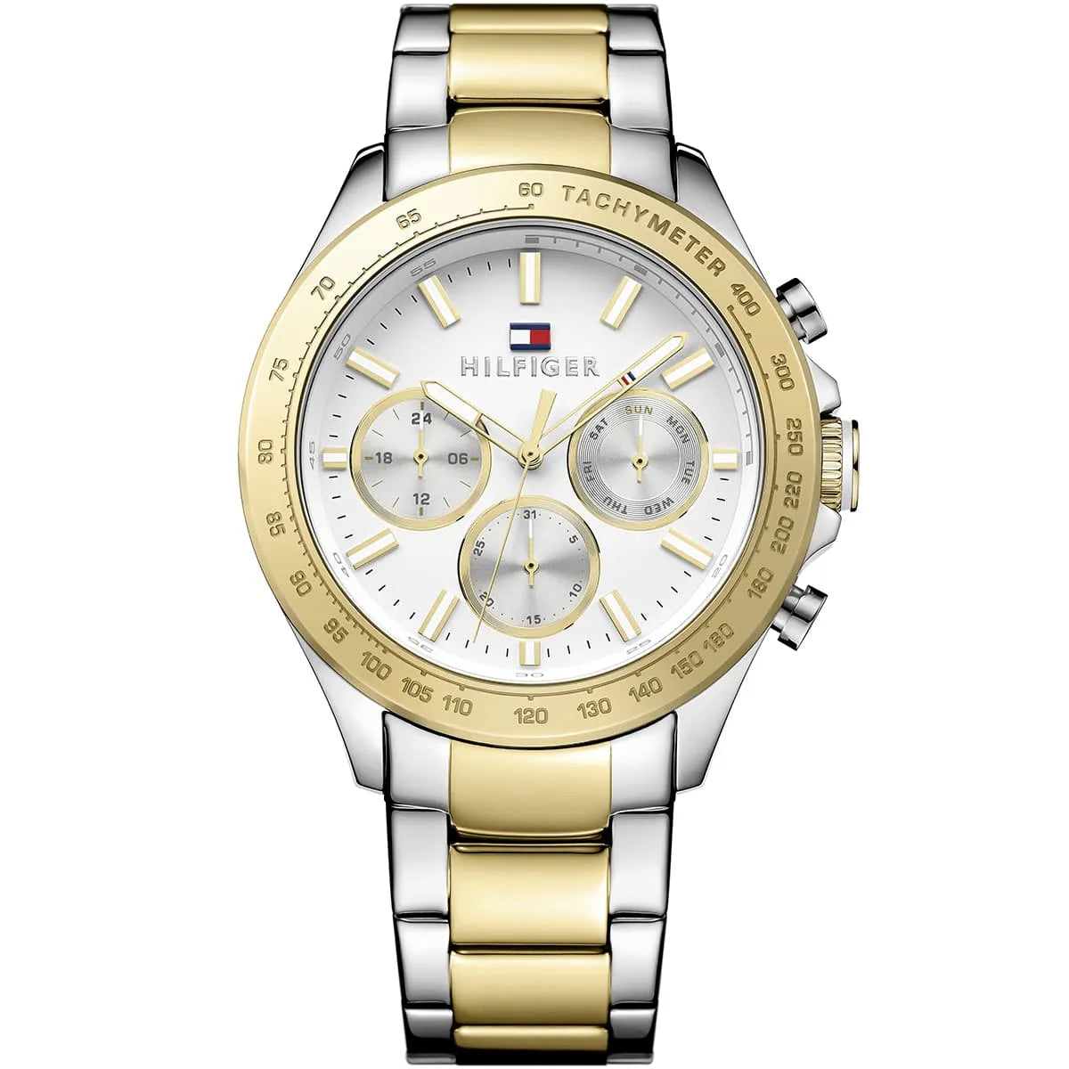 Tommy Hilfiger Hudson 1791226 44mm Men's Chronograph Watch – Silver Sunray & Two-Tone Stainless Steel Bracelet
