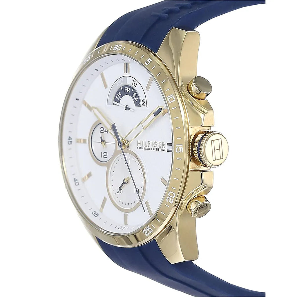 Tommy Hilfiger Decker 1791353 46mm Men's Multi-Function Watch – White & Blue Silicone Strap