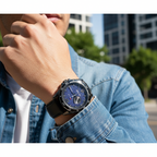 Tommy Hilfiger Erik 1791368 46mm Men's Multi-Function Watch – Blue Textured & Black Genuine Leather Strap
