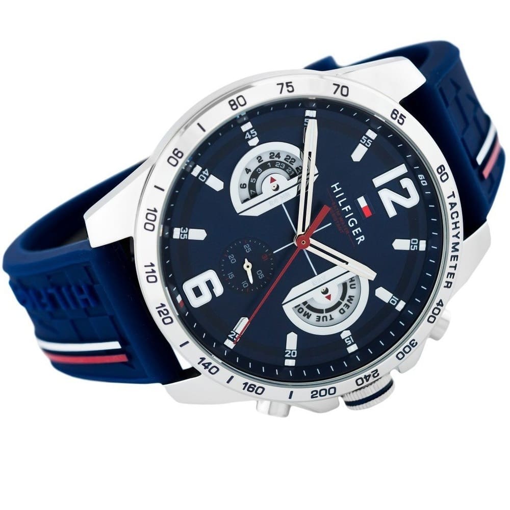 Tommy Hilfiger Decker 1791476 46mm Men's Multi-Function Watch – Blue & Blue Rubber Strap