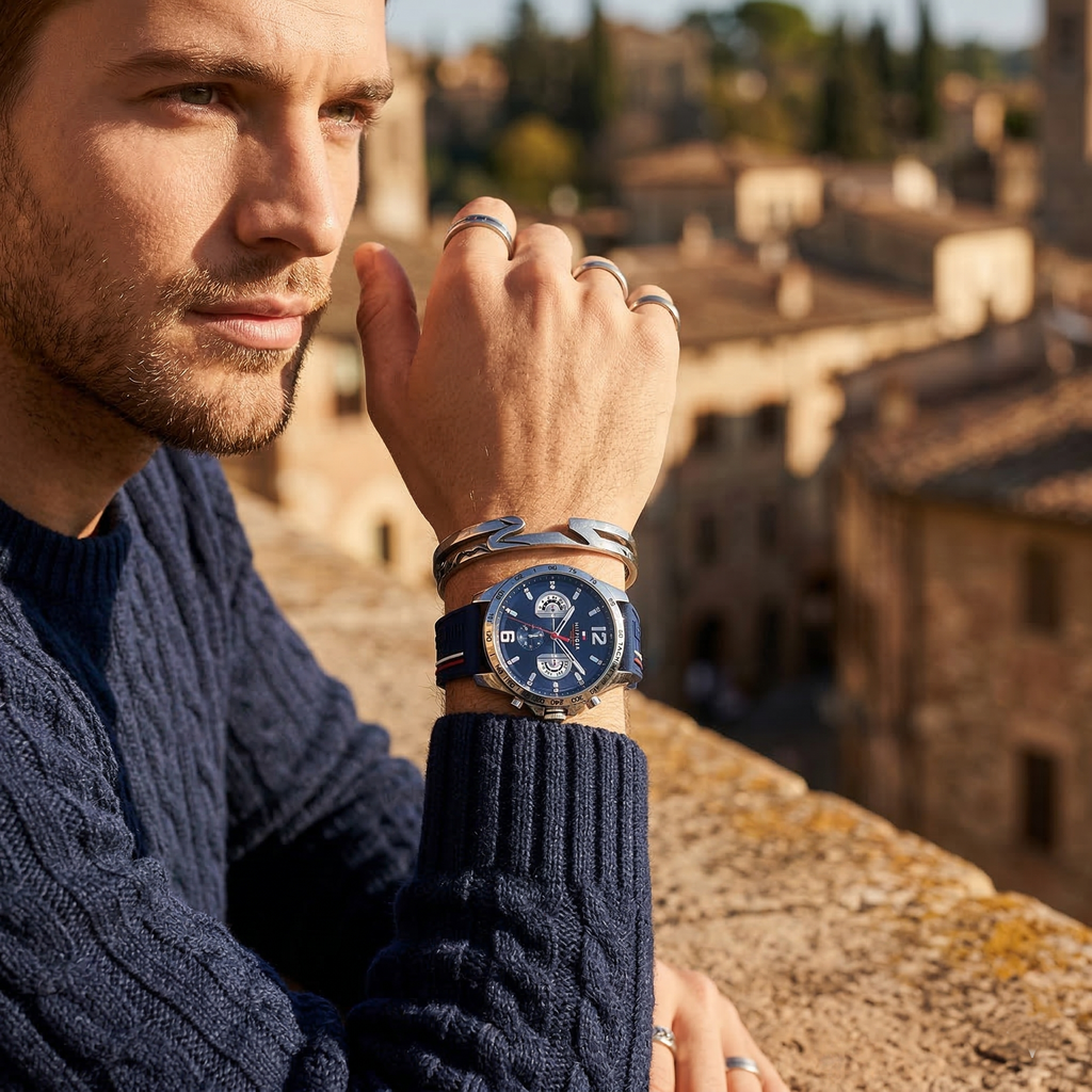 Tommy Hilfiger Decker 1791476 46mm Men's Multi-Function Watch – Blue & Blue Rubber Strap