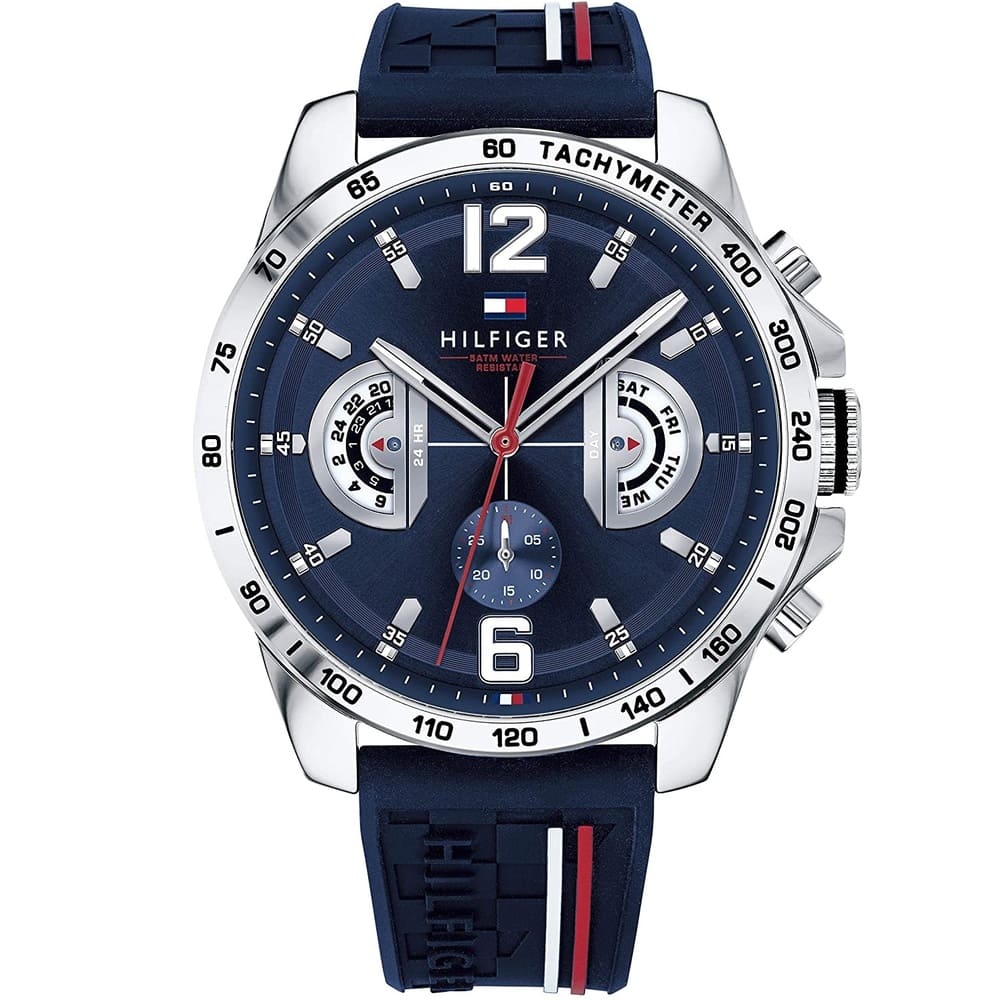 Tommy Hilfiger Decker 1791476 46mm Men's Multi-Function Watch – Blue & Blue Rubber Strap