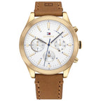 Tommy Hilfiger Ashton 1791742 44mm Men's Multi-Function Watch – White & Light Brown Genuine Leather Strap