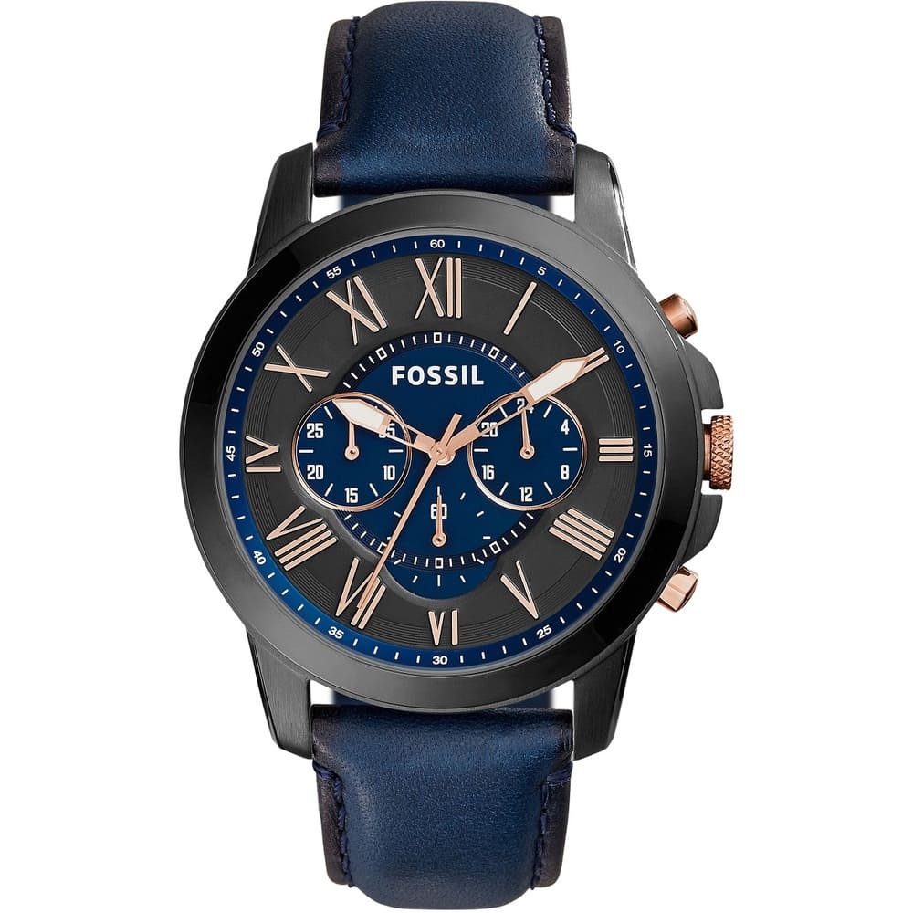 Fossil Grant FS5061 43mm Men’s Chronograph Watch – Black Dial & Blue Genuine Leather Strap