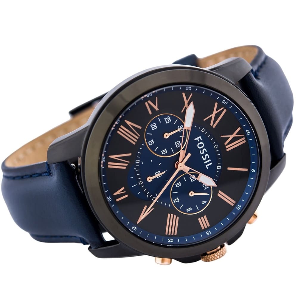 Fossil Grant FS5061 43mm Men’s Chronograph Watch – Black Dial & Blue Genuine Leather Strap