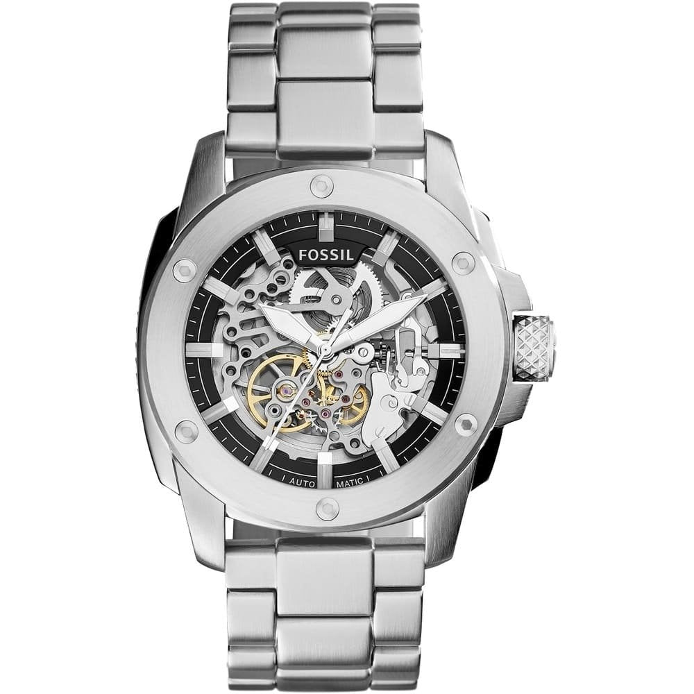 Fossil Modern Machine ME3081 50mm Men’s Automatic Watch – Silver Skeleton Dial & Silver-tone Stainless Steel Bracelet