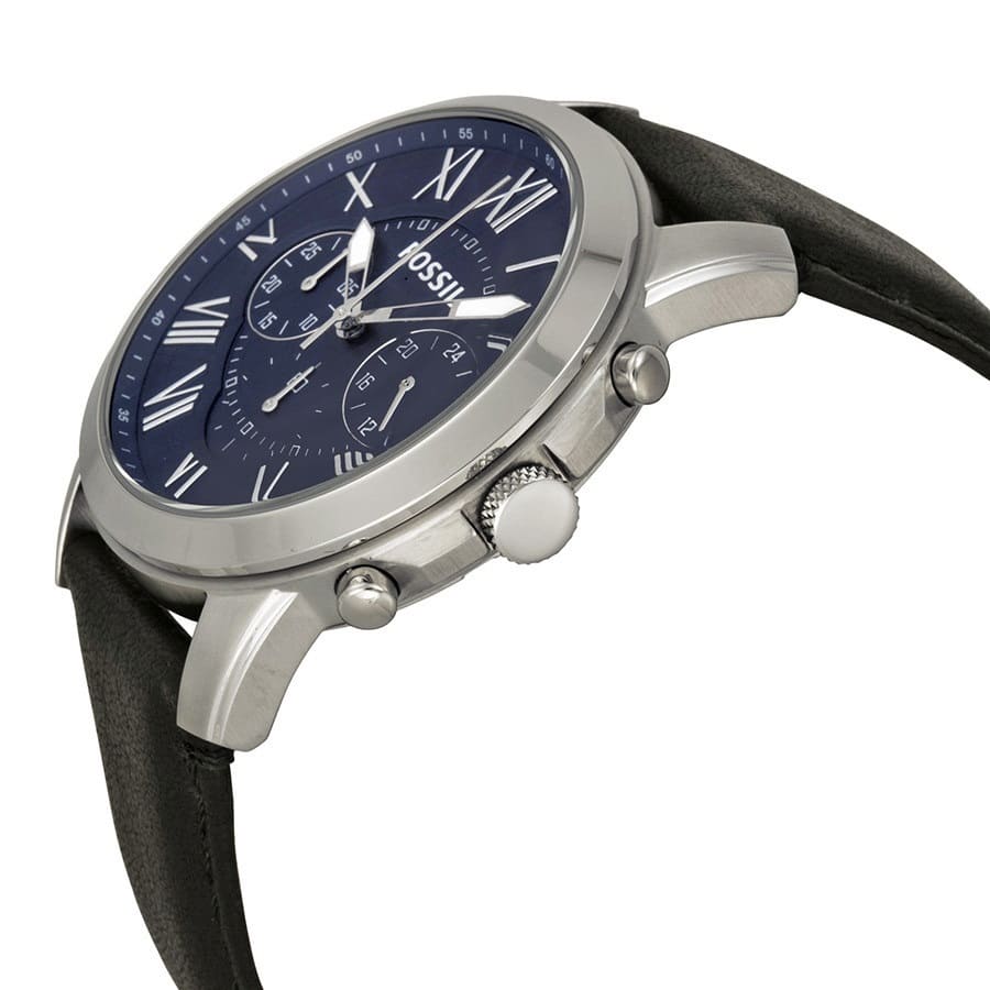 Fossil Grant FS4990 44mm Men’s Chronograph Watch – Blue Dial & Black Genuine Leather Strap