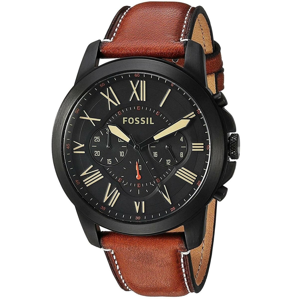 Fossil Grant FS5241 44mm Men’s Chronograph Watch – Black Dial & Brown Genuine Leather Strap