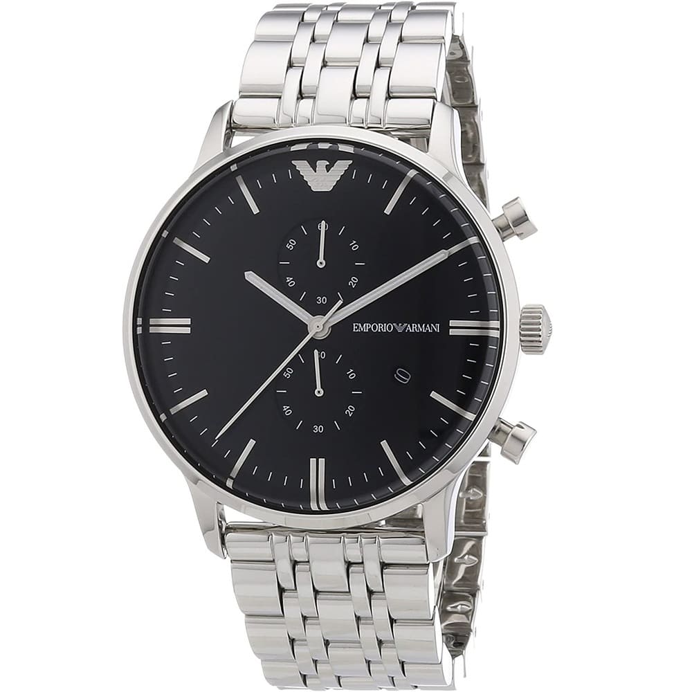 Emporio Armani Gianni AR0389 Men's Chronograph Watch – Black & Black Stainless Steel Bracelet
