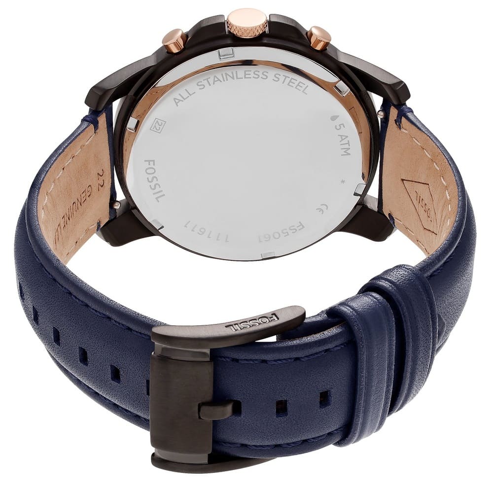 Fossil Grant FS5061 43mm Men’s Chronograph Watch – Black Dial & Blue Genuine Leather Strap