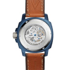 Fossil Modern Machine ME3135 45mm Men’s Automatic Watch – Blue Skeleton Dial & Brown Genuine Leather Strap