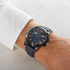 Fossil Grant FS5061 43mm Men’s Chronograph Watch – Black Dial & Blue Genuine Leather Strap