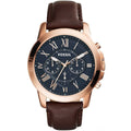 Fossil Grant FS5068 44mm Men’s Chronograph Watch – Blue Dial & Brown Genuine Leather Strap