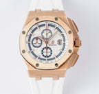 Audemars Piguet Royal Oak Offshore 43mm Men's Quartz Watch – White with White Silicone Strap