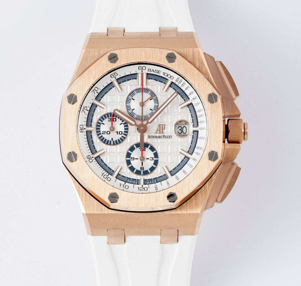 Audemars Piguet Royal Oak Offshore 43mm Men's Quartz Watch – White with White Silicone Strap