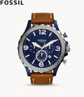 Fossil Nate JR1504 50mm Men’s Chronograph Watch – Navy Blue Dial & Brown Genuine Leather Strap