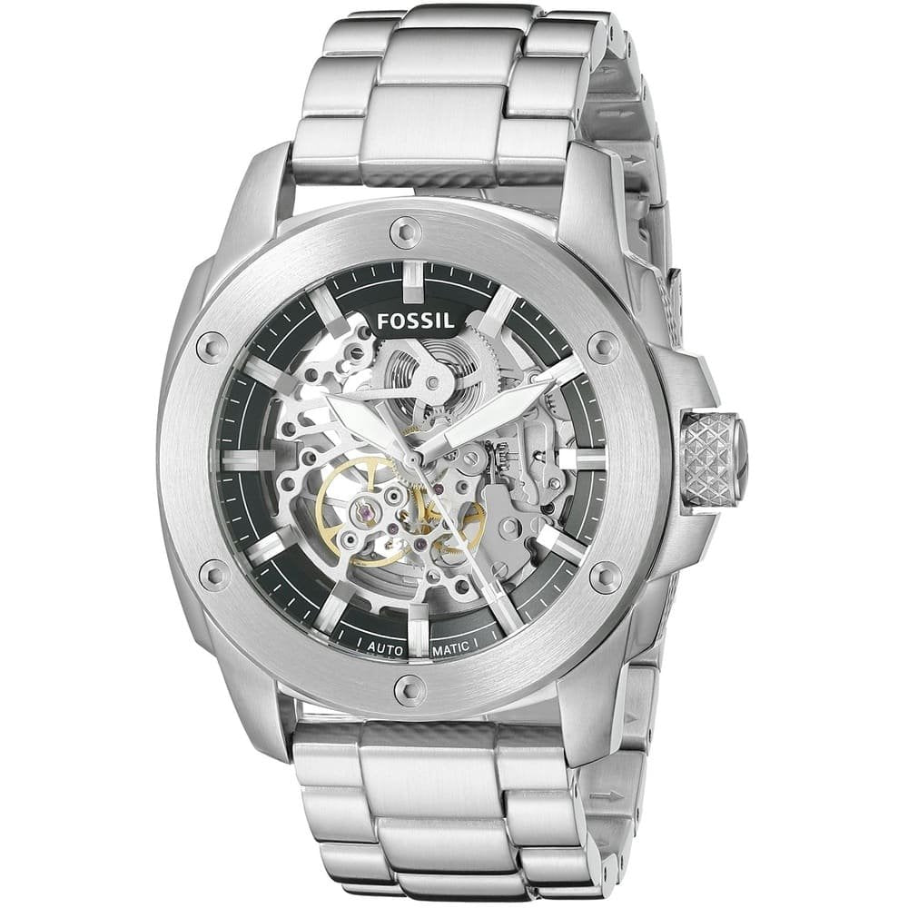 Fossil Modern Machine ME3081 50mm Men’s Automatic Watch – Silver Skeleton Dial & Silver-tone Stainless Steel Bracelet