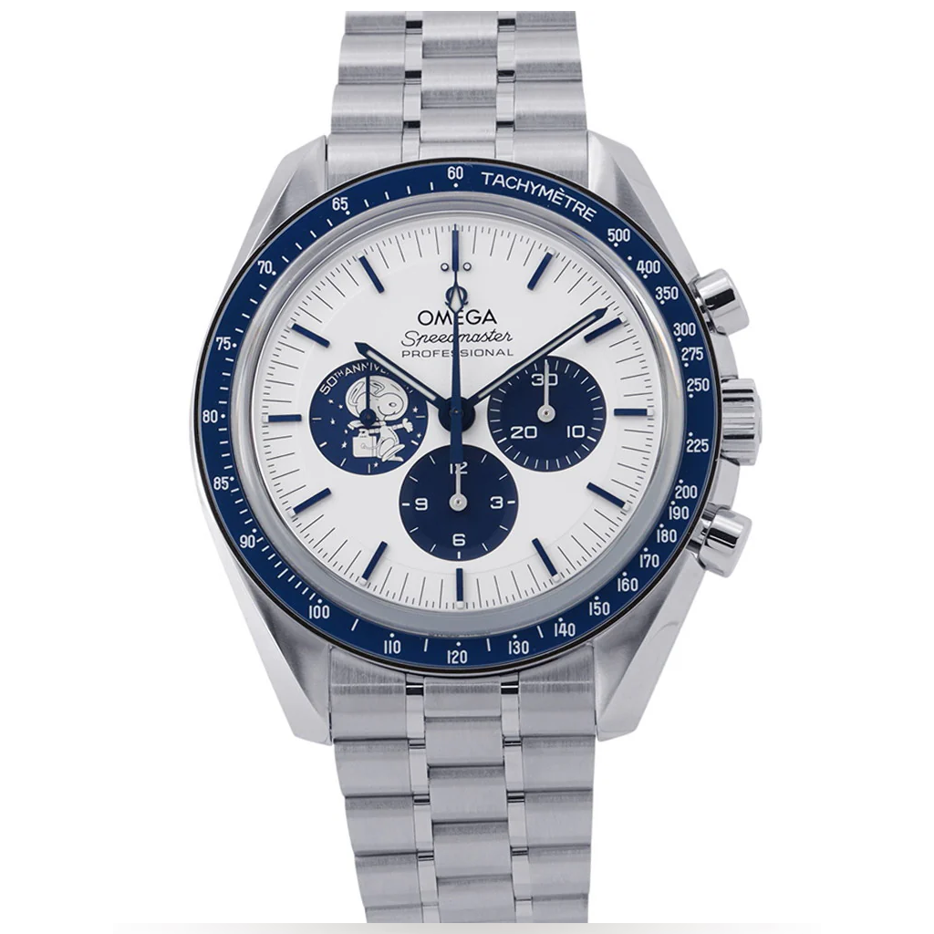 Omega Speedmaster “Silver Snoopy Award” 50th Anniversary Master Quality Watch – White Dial & Stainless Steel Bracelet