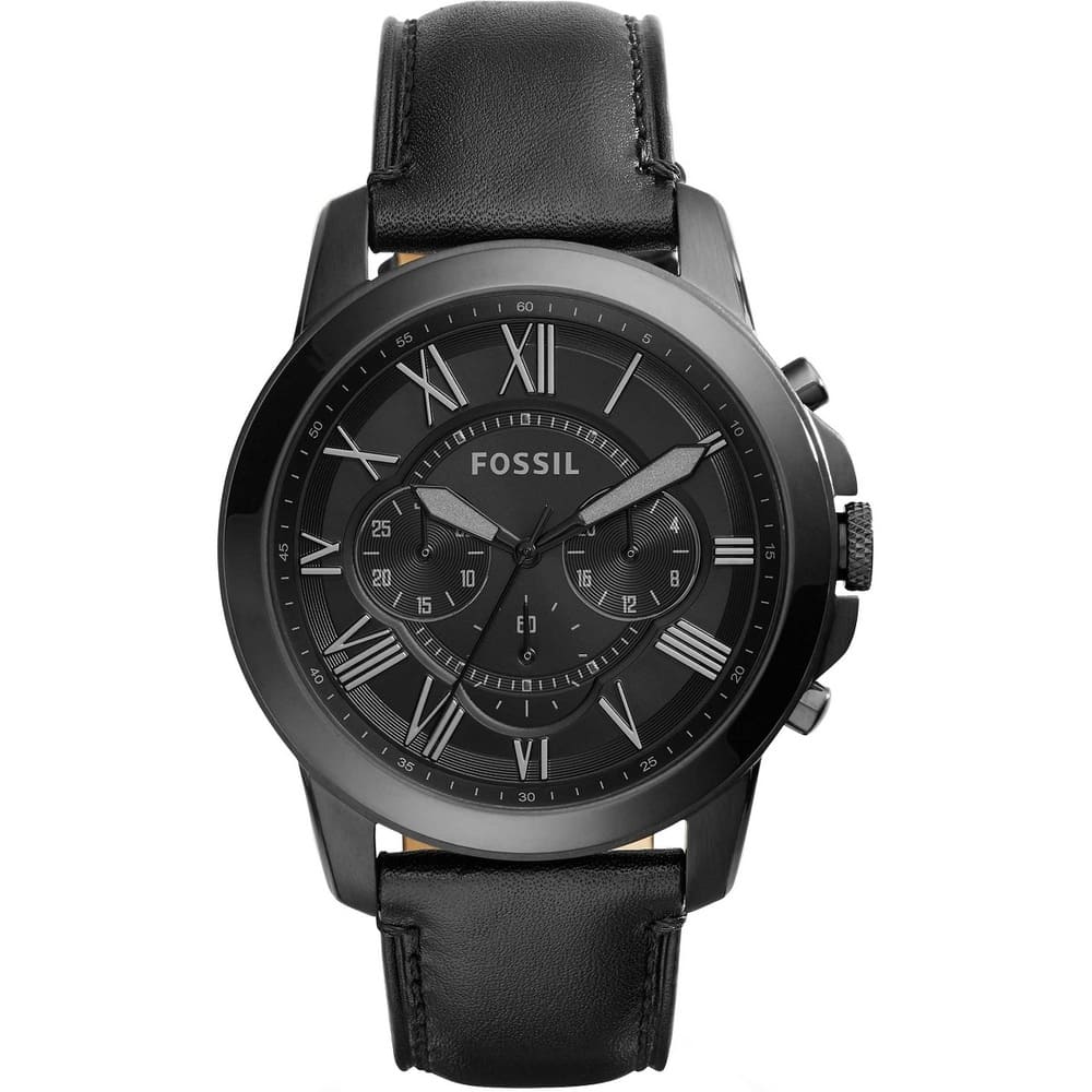 Fossil FS5132 45mm Men’s Quartz Watch – Black Dial & Black Genuine Leather Strap