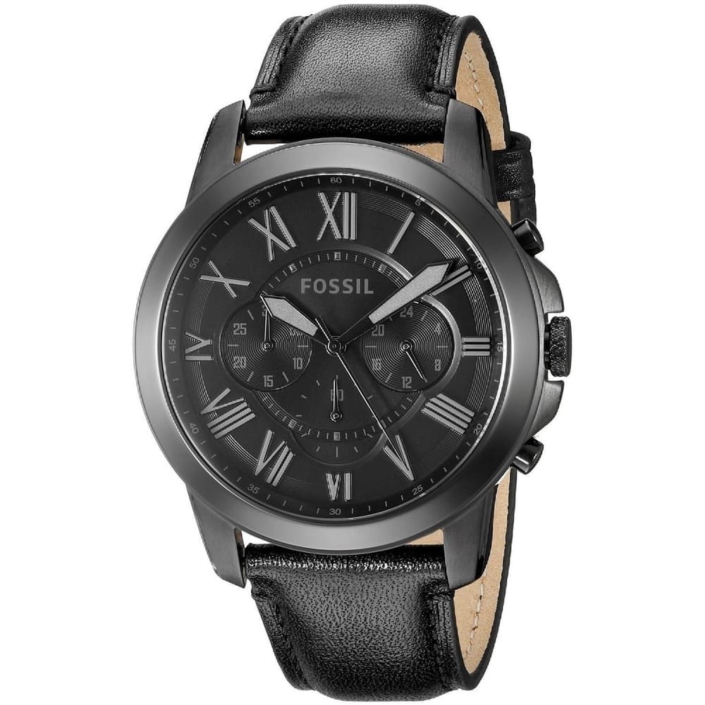 Fossil FS5132 45mm Men’s Quartz Watch – Black Dial & Black Genuine Leather Strap