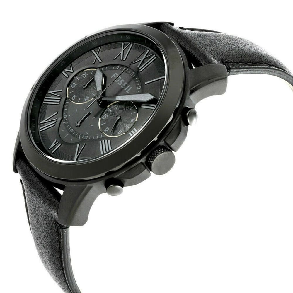 Fossil FS5132 45mm Men’s Quartz Watch – Black Dial & Black Genuine Leather Strap