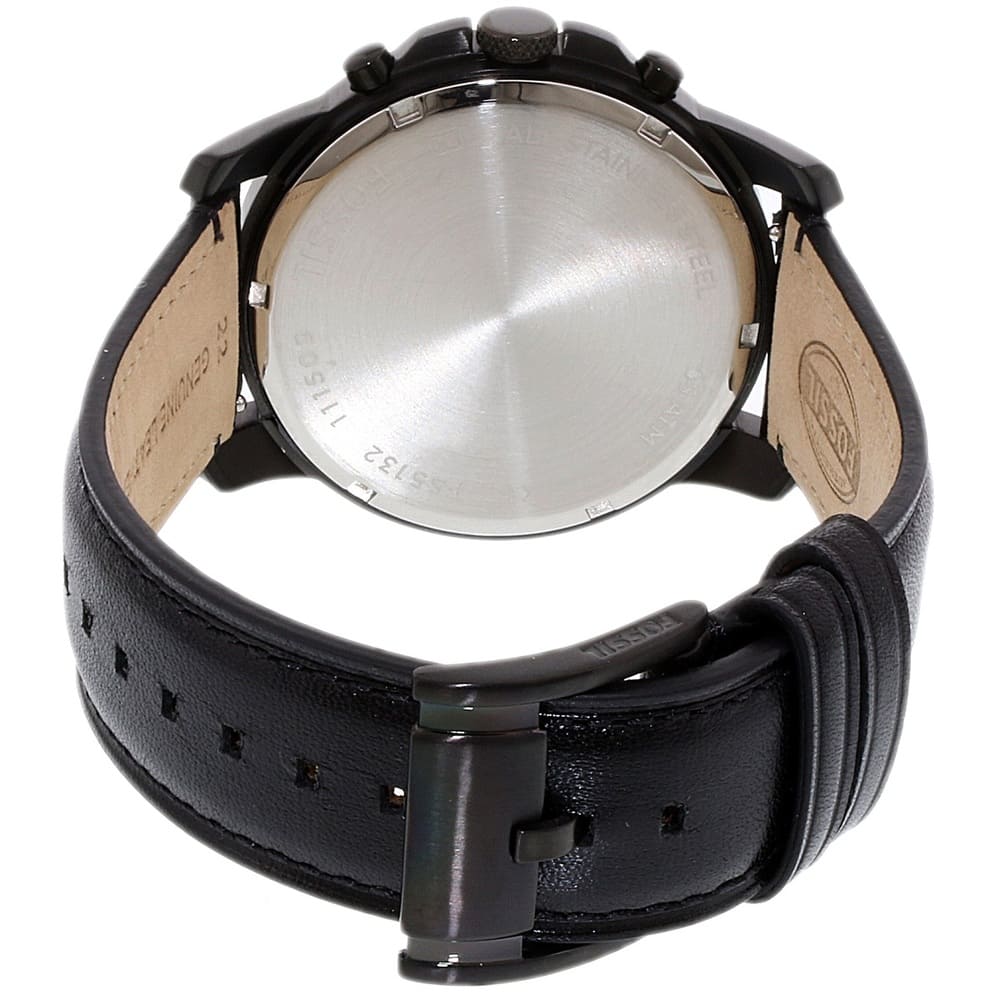 Fossil FS5132 45mm Men’s Quartz Watch – Black Dial & Black Genuine Leather Strap