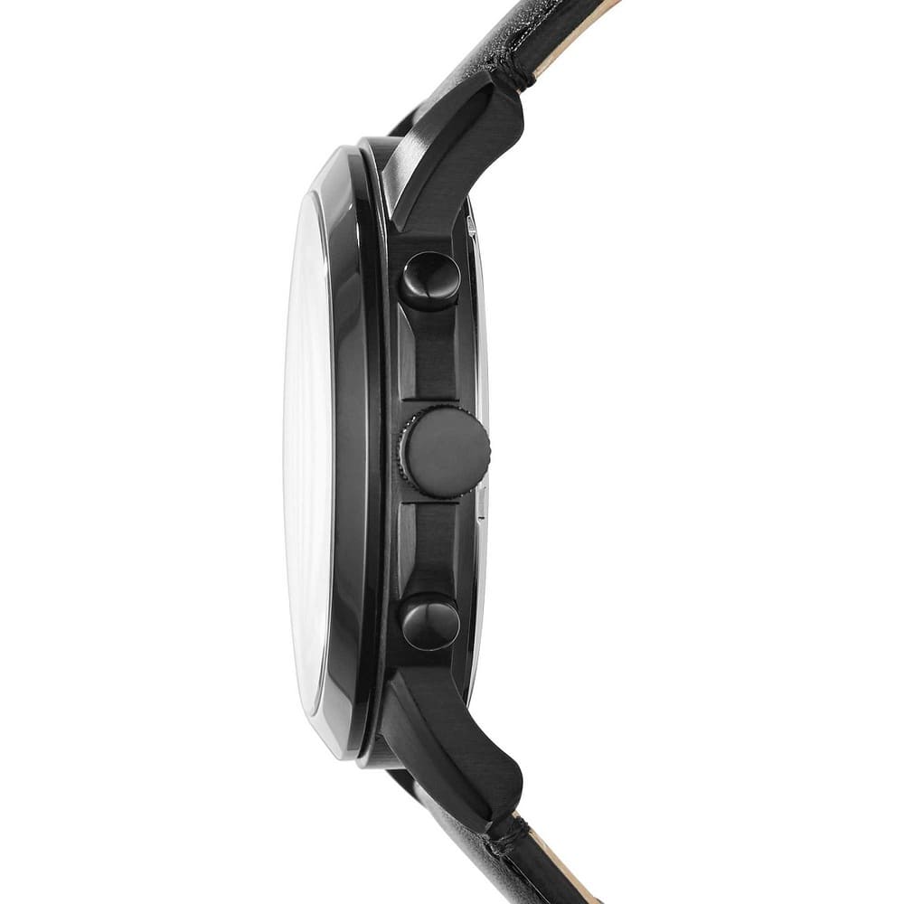 Fossil FS5132 45mm Men’s Quartz Watch – Black Dial & Black Genuine Leather Strap