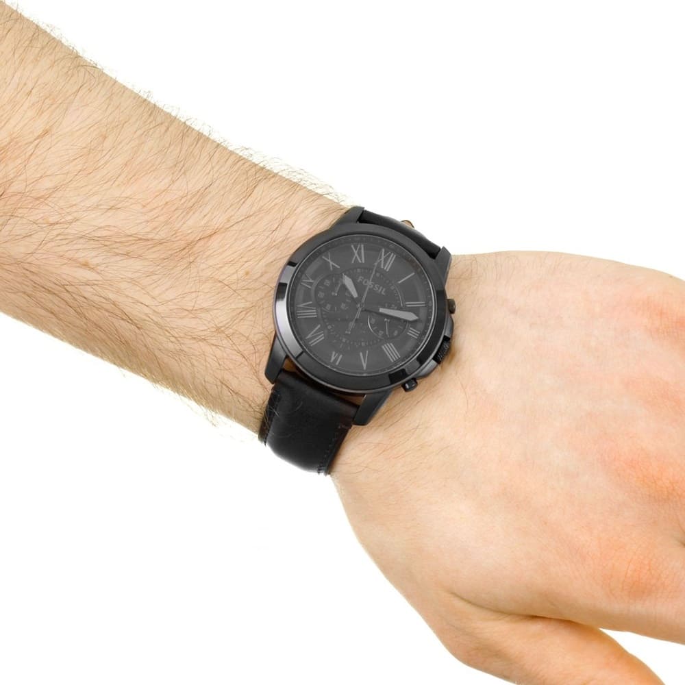 Fossil FS5132 45mm Men’s Quartz Watch – Black Dial & Black Genuine Leather Strap