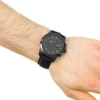 Fossil FS5132 45mm Men’s Quartz Watch – Black Dial & Black Genuine Leather Strap