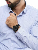 Fossil FS5132 45mm Men’s Quartz Watch – Black Dial & Black Genuine Leather Strap