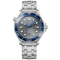 Omega Seamaster Diver 300M 42mm Master Quality Watch – Grey Dial, Blue Bezel & Stainless Steel Mesh Bracelet