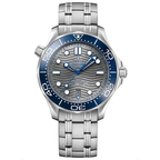 Omega Seamaster Diver 300M 42mm Master Quality Watch – Grey Dial, Blue Bezel & Stainless Steel Mesh Bracelet