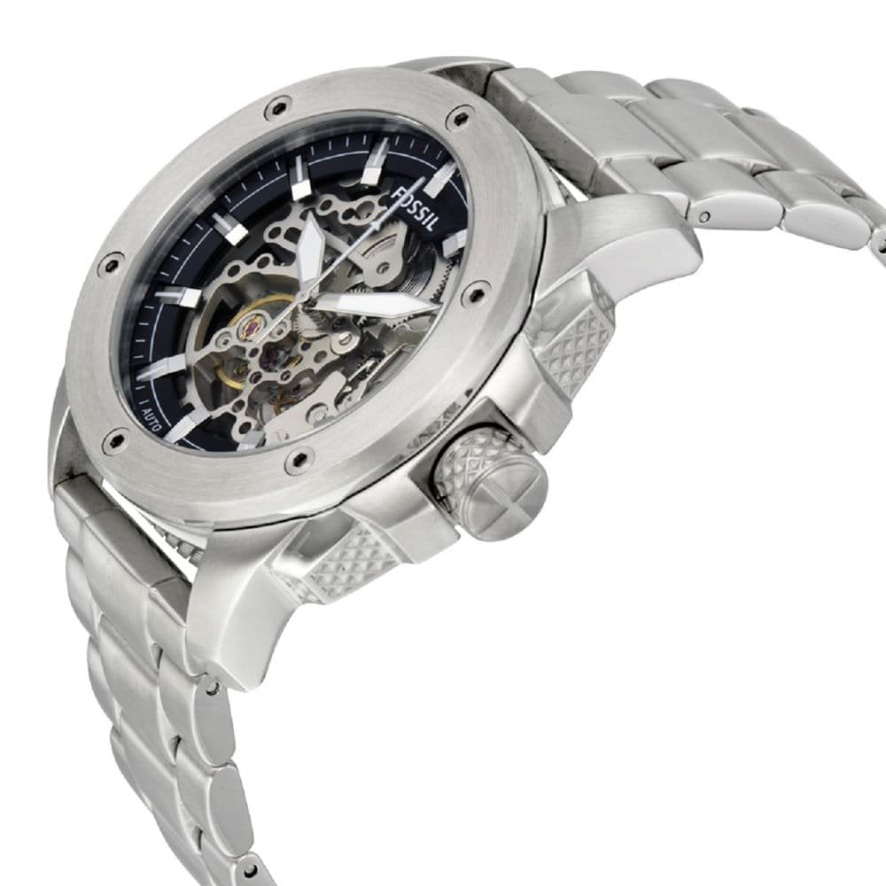 Fossil Modern Machine ME3081 50mm Men’s Automatic Watch – Silver Skeleton Dial & Silver-tone Stainless Steel Bracelet