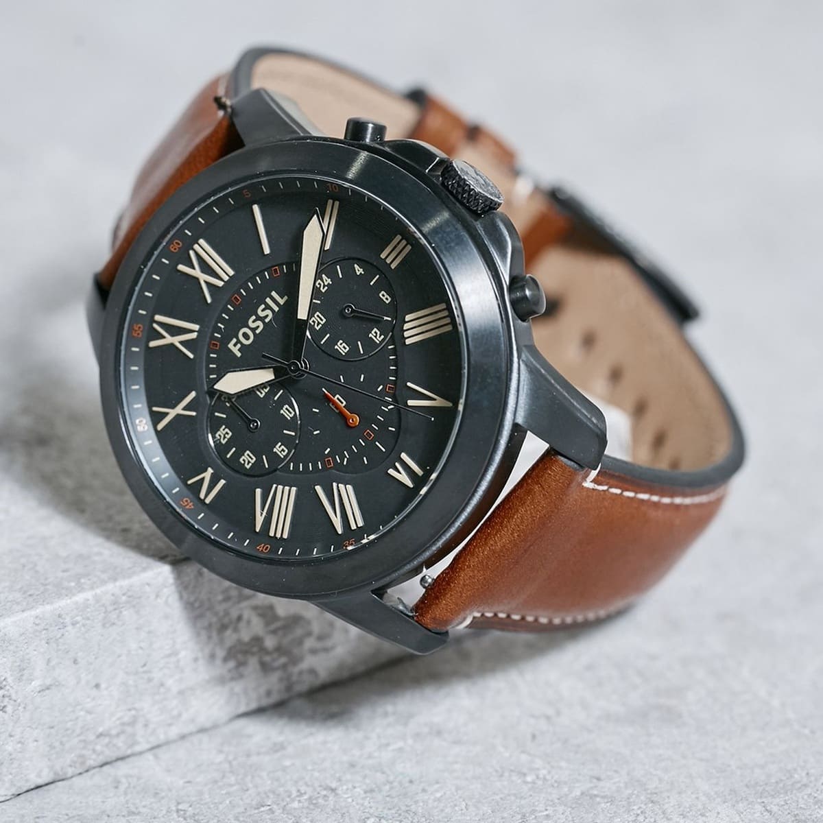 Fossil Grant FS5241 44mm Men’s Chronograph Watch – Black Dial & Brown Genuine Leather Strap