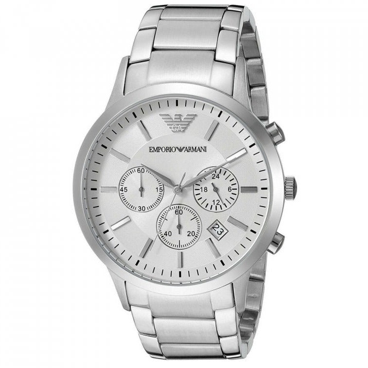 Emporio Armani Renato AR2458 43mm Men's Chronograph Watch – Silver & Silver Stainless Steel Bracelet
